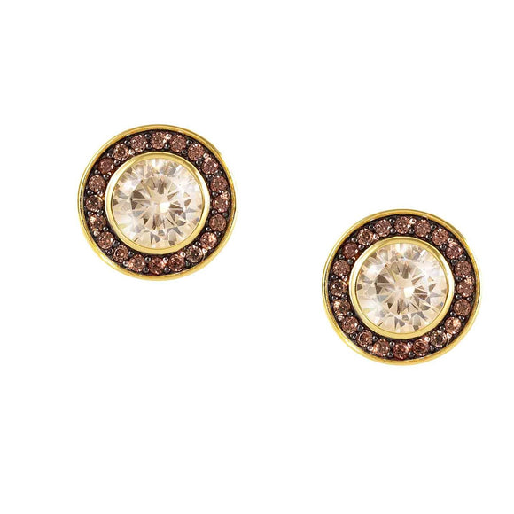 AUREA earrings 925 silver,CZ YELLOW GOLD STUD CHAMPAGNE 145712/024