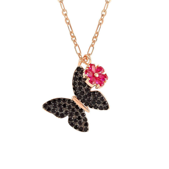 SWEETROCK necklace ed. NATURE  925 silver, CZ, Rose Gold Butterfly 148039/041