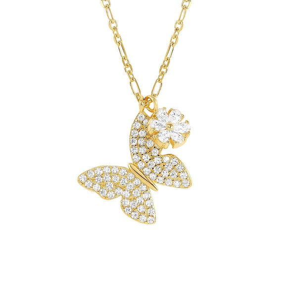 SWEETROCK necklace ed. NATURE  925 silver,CZ, Yellow Gold Butterfly 148039/042