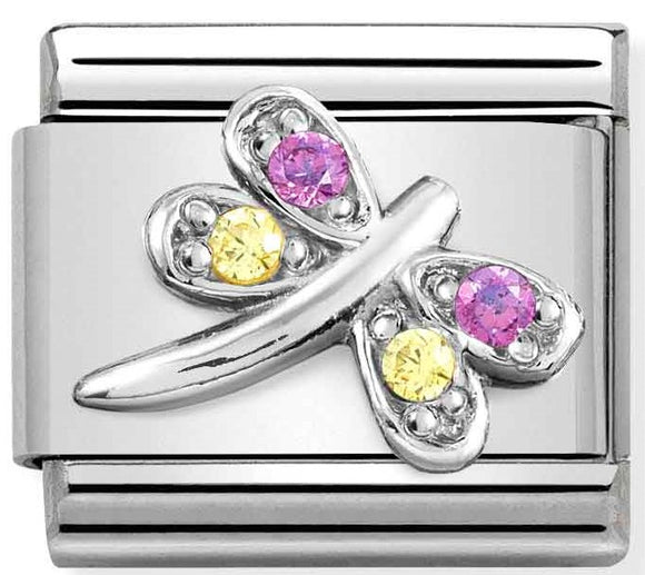 330304/40 Classic SYMBOLS steel,CZ & silver 925,LILAC & YELLOW dragonfly