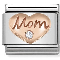 430305/09 Classic Bonded Rose Gold & CZ MOM heart
