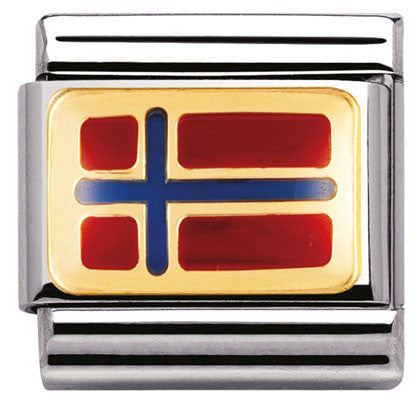 030234/03 Classic FLAG,s, steel,enamel, bonded yellow gold Norway