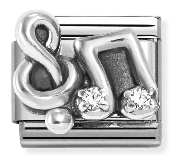 330323/12 CL SYMBOLS OX steel, Cz, 925 Silver Treble Clef +  Music Note