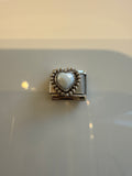 330605/016 Classic MATT FACETED STONES, steel, 925 silver HEART with DOTS RICH SETTING WHITE OPAL