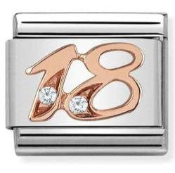 430315/18 Classic NUMBER 18  steel zircon & 9ct Rose  gold