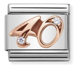 430315/40 Classic NUMBER 40  steel zircon & 9ct Rose  gold