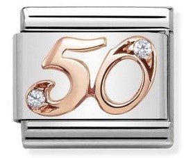 430315/50 Classic NUMBER 50  steel zircon & 9ct Rose  gold