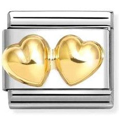 030116/23 Classic LOVE,steel,18k gold Double rounded hearts