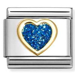 030220/07 Classic GLITTER ,steel, enamel,18k gold BLUE heart