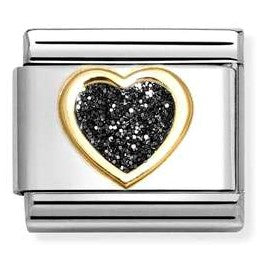 030220/010 Classic GLITTER, steel, enamel, 18k gold BLACK Heart