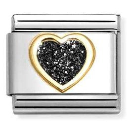 030220/010 Classic GLITTER, steel, enamel, 18k gold BLACK Heart