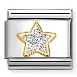 030220/19 Classic GLITTER,steel, enamel, 18k gold SILVER star