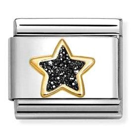 030220/20 Classic GLITTER ,steel, enamel,18k gold BLACK Star