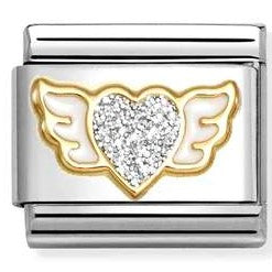 030220/23 Classic GLITTER,steel, enamel, 18k gold SILVER winged heart