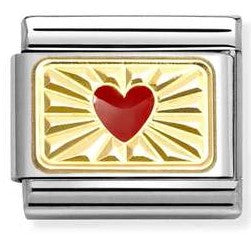 030284/58 Classic PLATES steel , enamel and 18k gold Diamond RED heart