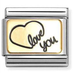 030284/60 Classic PLATES steel , ename,18k gold Diamond heart Love you