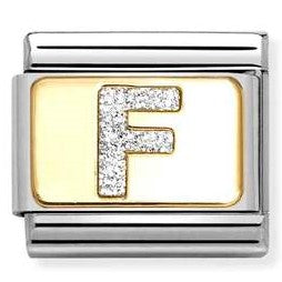 030291/06 Classic GLITTER LETTER  F steel, enamel, 18k gold F