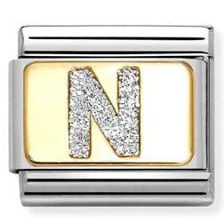 030291/14 Classic GLITTER LETTER  N steel, enamel, 18k gold N