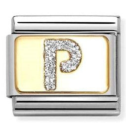 030291/16 Classic GLITTER LETTER  P steel, enamel, 18k gold P