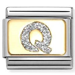 030291/17 Classic GLITTER LETTER Q steel, enamel, 18k gold Q