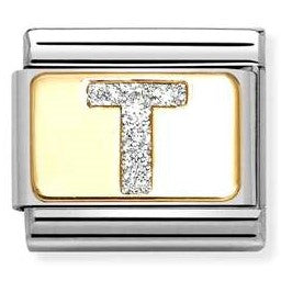 030291/20 Classic GLITTER LETTER T steel, enamel, 18k gold T