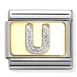 030291/21 Classic GLITTER LETTER U steel, enamel, 18k gold U