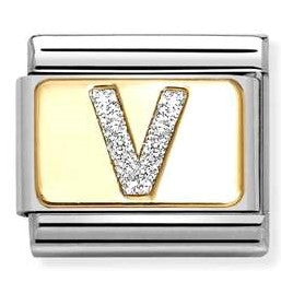 030291/22 Classic GLITTER LETTER V steel, enamel, 18k gold V