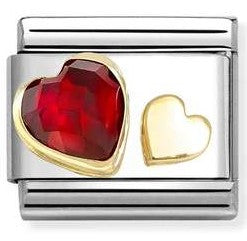030611/05 Classic FACETED CZ,SYMBOLS,steel, 18k gold Red hearts