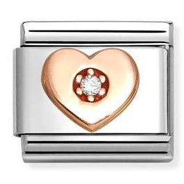 430305/39 Classic Symbols in stainless steel with 9k rose gold and CZ WHITE heart