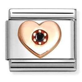 430305/40 Classic Symbols in stainless steel with 9k rose gold and CZ Black Heart