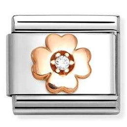 430305/43 Classic Symbols in stainless steel with 9k rose gold and CZ WHITE four-leaf clover