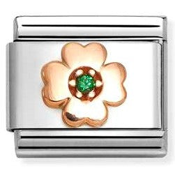 430305/44 Classic Symbols in stainless steel with 9k rose gold and CZ GREEN four-leaf clover