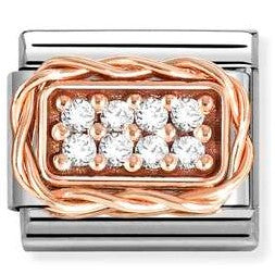 Classic RICH PAVE' steel, cubic zirconia and 9k rose gold White CZ
