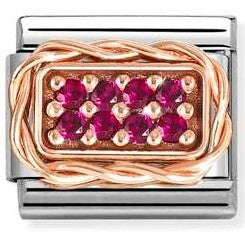 Classic RICH PAVE' steel, cubic zirconia and 9k rose gold RED