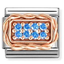 Classic RICH PAVE' steel, cubic zirconia and 9k rose gold Light Blue CZ