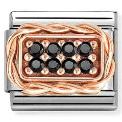 Classic RICH PAVE' steel, cubic zirconia and 9k rose gold Black CZ
