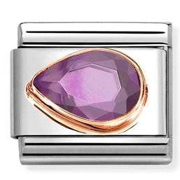 430605/001 Classic CZ. FACETED LEFT DROP, steel, 9k rose gold PURPLE