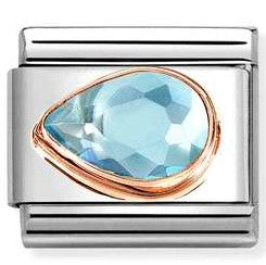 430605/006 Classic CZ. FACETED LEFT DROP,steel, 9k rose gold LIGHT BLUE