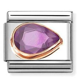 430606/001 Classic CZ. FACETED RIGHT DROP steel, 9k rose gold PURPLE
