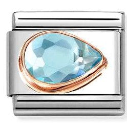430606/006 Classic CZ. FACETED RIGHT DROP in steel and 9k rose gold LIGHT BLUE