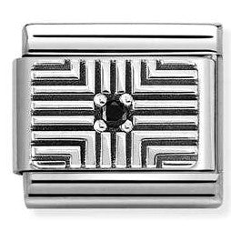 330310/08 CL OXIDIZED .steel, enamel,CZ 925 sterling silver Plate , BLACK stripes