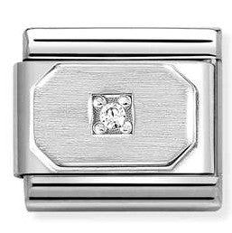 330311/17 CL  symbols steel , 925 silver, CZ. Blunted rectangle WHITE