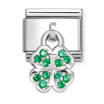 331800Classic CHARMS steel  925  silver GREEN four-leaf clover