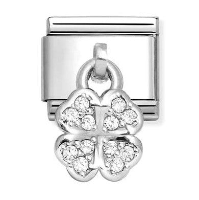 331800/31 Classic CHARMS  steel, 925 sterling silver WHITE four-leaf clover