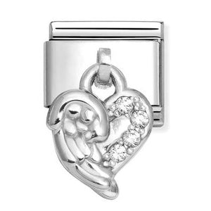 331800/35 Classic CHARMS stainless steel and 925 sterling silver Heart wing in WHITE