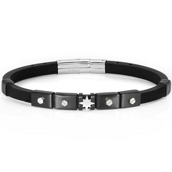 CITY bracelet,steel,rubber fin. BLACK HEX SCREWS Wind Rose 028812/014
