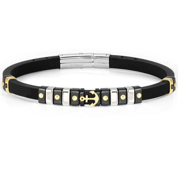 CITY bracelet,steel,rubber fin. YELLOW GOLD Anchor 028815/002