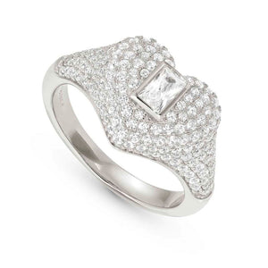 DOMINA ring in 925 sterling silver and cubic zirconia pavé Heart Size 15