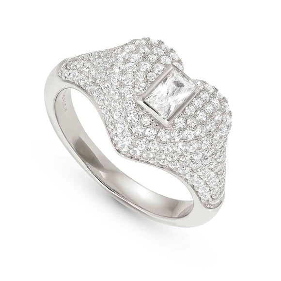 DOMINA ring in 925 sterling silver and cubic zirconia pavé Heart Size 15