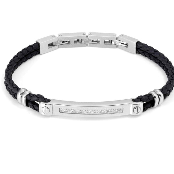MANVISION bracelet,steel, cz, BLACK synthetic leather WHITE 133001/001